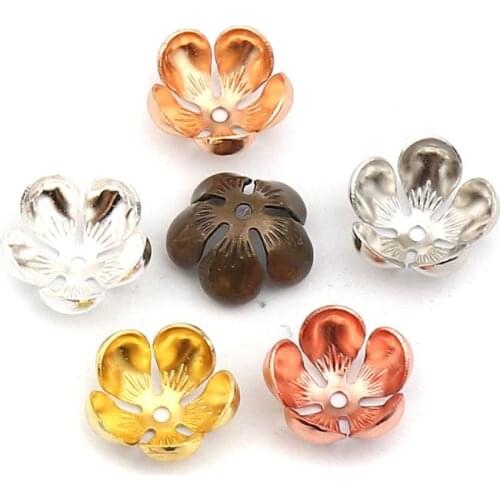DoreenBeads Copper Bead Cap Flower DIY Making Necklace Earrings Jewelry Findings (Fit Beads Size: 14mm Dia.) 13mm x 13mm, 50 PCs