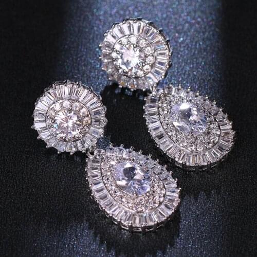 Ekopdee 2021 Fashion Luxury Cubic Zirconia Earring For Women Crystal Drop Earring Female Bridal Wedding Jewelry Saretes De Plata