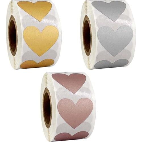 300Pcs Heart Shape Silver Gold Stickers Stamp Envelopes Cards Packages Scrapbooking Love Scratch Off Labels Stationery Decor