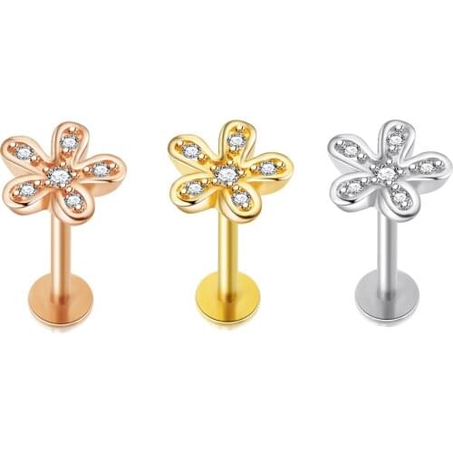 JUNLOWPY 16g Surgical Steel Lip Studs Labret Rings Ear Cartilage Stud for Men Women CZ Helix Tragus Sexy Piercing Jewelry 50pcs