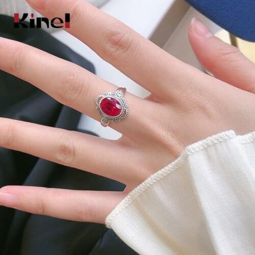 Kinel Real 925 Sterling Silver Red Natural Stone CZ Rings For Women Palace Vintage Wedding Exquisite Fine Jewelry