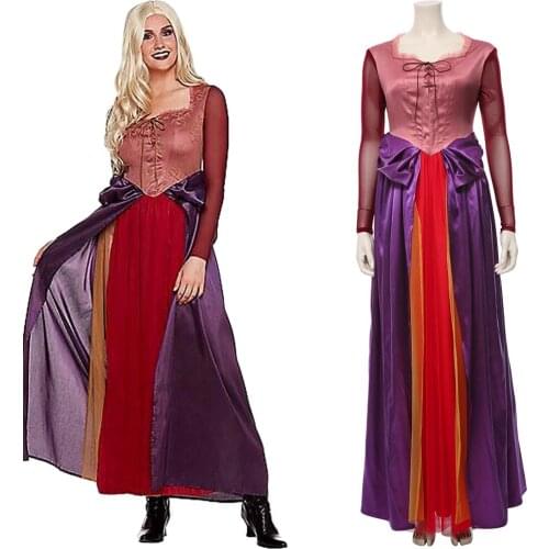 Hocus Costume Adult Sarah Sanderson Cosplay Costume Dress Outfit Suit Uniform Halloween Carnival Costumes