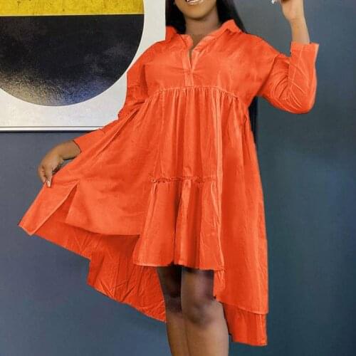 Summer Dress 2021 VONDA Women Vintage Long Sleeve Lapel Collar Asymmetric Dress Summer Sundress Casual Vestido