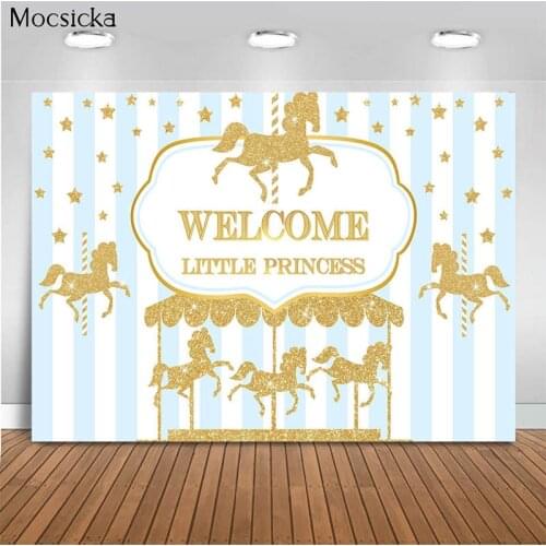 Mocsicka Baby Shower Background Amusement Park Carousel Decoration Style Newborn Baby Photo Background Photography Banner