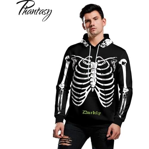 Phantasy Skeleton Printed Hoodies Halloween Mens Sweatshirt Jacket Funny Cosplay Party Pullover Casual Tracksuit Top