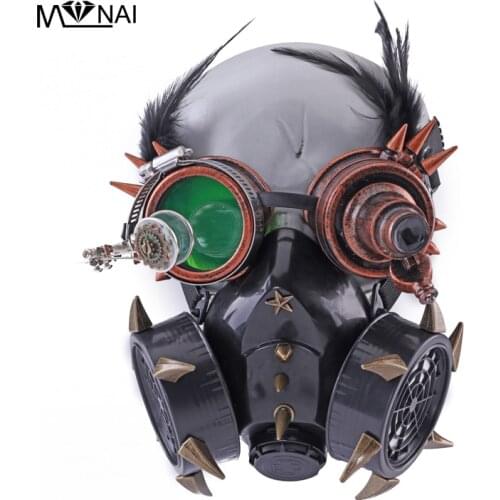 Steampunk Masks Set Feather Rivets Goggles Halloween Respirator Retro Masks Street Fashion Cosplay Gas Mask Costume Party