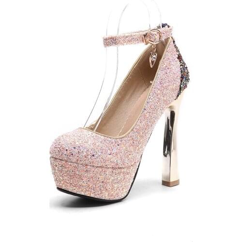 The new spring 2018 fashion sequins bride ultra-high with thick with waterproof 32-44 yards single shoes 18326