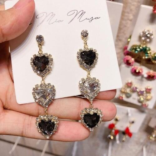 New Korean Shiny Heart Crystal Drop Earrings For Women Fashion Shell Rhinestone Boucle D'oreille Party Jeweley Gift