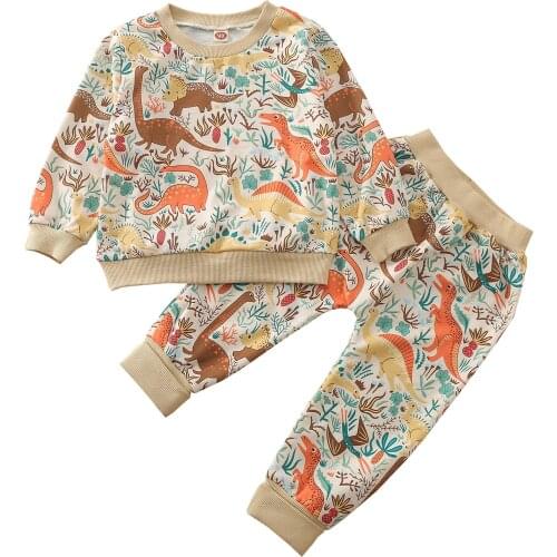 Citgeett Autumn Kids Infant Baby Boys Outfits Dinosaur Print Long Sleeve Round Neck Pullover + Trousers Spring Clothes Set