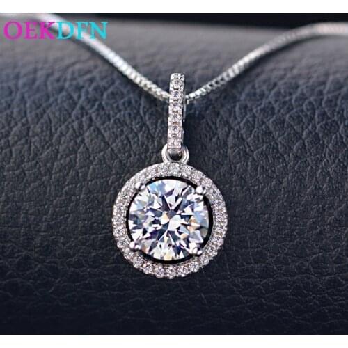 OEKDFN 100% 925 Sterling Silver Necklace Created Moissanite Pendant Necklaces Anniversary Wedding Party Jewelry Women Gifts