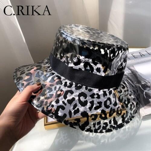 Summer PVC Plastic Bucket Hats for Women Girls Black Leopard Print Large Wide Brim Waterproof Fisherman Hat Sun Visor Panama