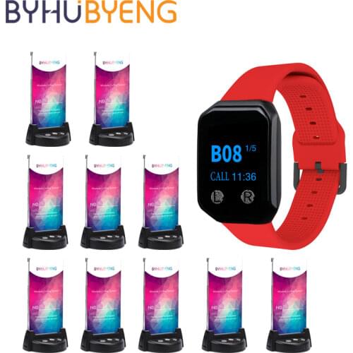 BYHUBYENG 433.92MHz Restaurant Pager Waiter Call Transmitter Bell Button Menu Watch Receiver for Wireless Calling System