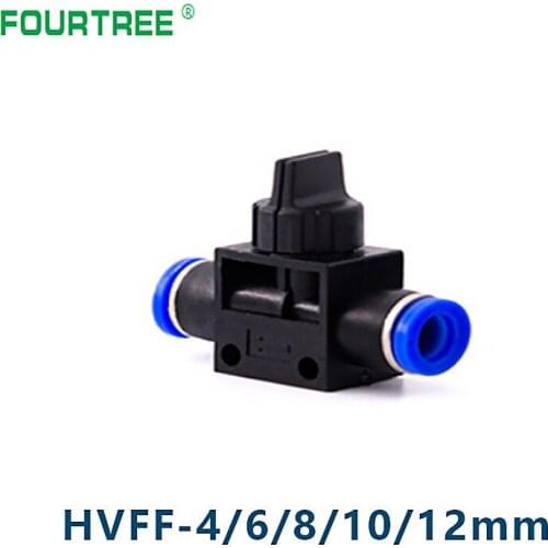 HVFF Pneumatic Hand Valve Quick Push In Connector Air Tube Hose OD 4mm 6mm 8mm 10mm 12mm Gas Flow Control Regulator 1Pcs