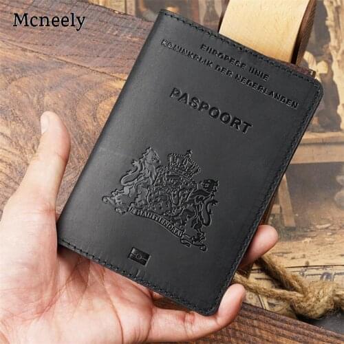 Hot Vintage Netherland Passport Holder Crazy Horse Genuine Leather Travel Wallet Business Travel Organizer Case Passport Cover
