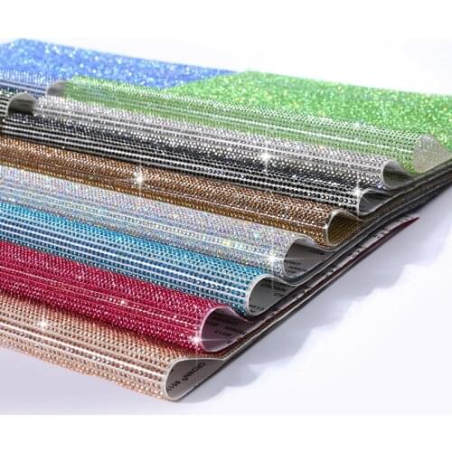 Crystal Fashion Rhinestone Sticker 24*40cm Self-sticking Glass Rhinestones Mesh Trim Fabric Sheet Strass For Dress Jewelry DIY