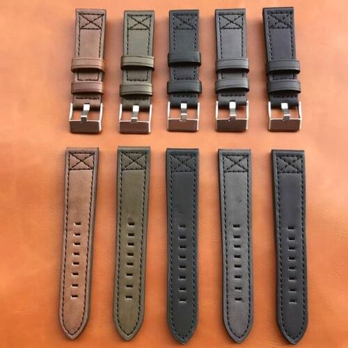 22mm 24mm Watch Band For Men Women Genuine Leather Straps Watch Accessories Retro Brown Green Color Leather Watch Band Strap