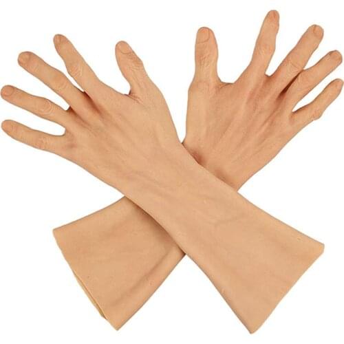 Cossdresser Male Silicone Gloves Old Man Prosthesis Hands Sleeve Artificial Fake Hand for Covering Scar Cosplay Halloween Ajusen