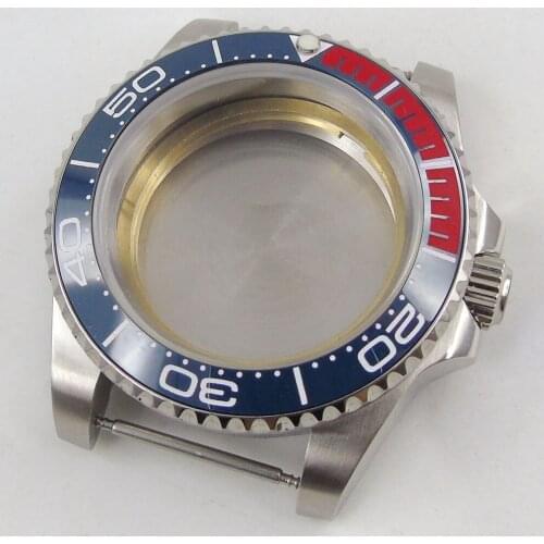 40mm Insert Bezel Blue Red Ceramic Watch Case Sapphire Glass Solid/Seeing CaseBack Fit NH35A MIYOTA 8215 821A 8205 MOVEMENT