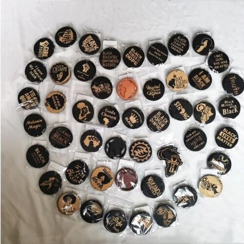 SOMESOOR Inspired Words Engraved African Wooden Drop Earrings Laser Cutting Carved Black Sayings Loops Dangle Jewelry For Women