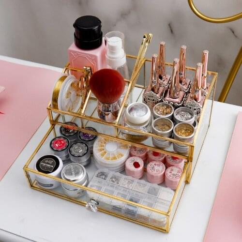 Glass Storage Box For Nail Tools Nail Gel Polish Rack Nail Accessories Classify Holder Cosmetic Organizer Box