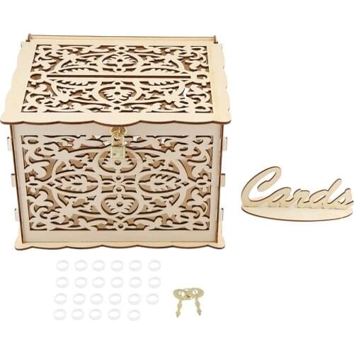 Wedding Gift Card Box Wooden with Lock and Keys DIY Money Gift Box Decoration Supplies For Birthday Party