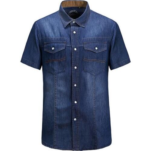 Outdoor New Brand summer plus size Men thin lapel Short Sleeve Denim Shirt Shirt 100% Cotton sport cowboy Hiking shirts