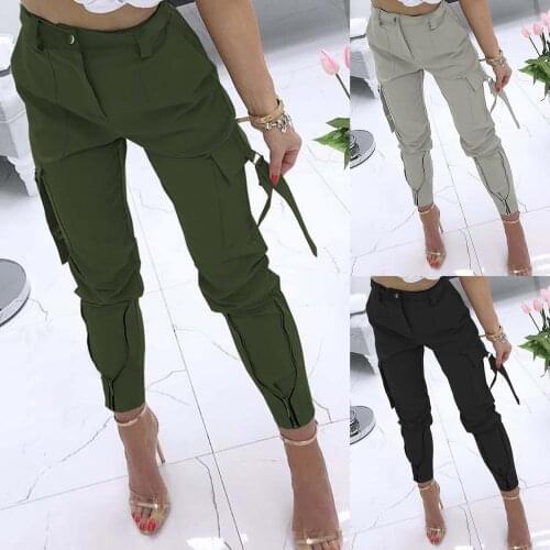 2021 New Women Fashion Hight Waist Pants Pocket Work Harem Pant Cargo Pants Streetwear Trousers High Quality Casual Comfy Pants