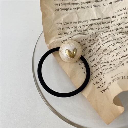 Women Fashion Pearl Hair Ties Lady Gold Alloy Love Rubber Bands