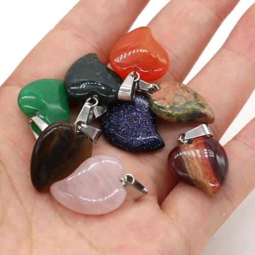 2021 New Crooked Heart-shaped Semi-precious Stone Pendant Cute Fresh Handmade Crafts Making DIY Jewelry Necklace Earrings16x20mm