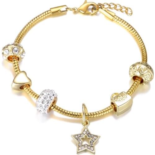 Golden Crystal Five-Pointed Star Pendant DIY Charm Bracelet For Women Romantic Valentines day Brand Bracelet Jewelry Gifts