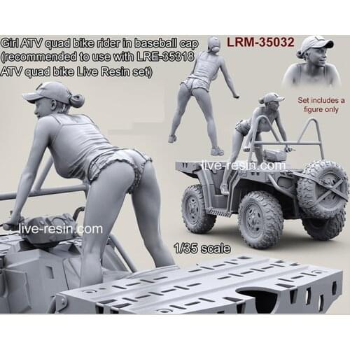 1/35 Girl rider on ATV quad bike in baseball cap, No ATV locomotive, Resin Model Soldier GK, Unassembled and unpainted kit