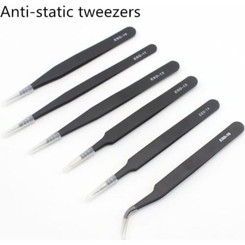 Stainless steel tweezers anti-static tweezers circuit board electronic parts anti-magnetic tip elbow tweezers 1pcs