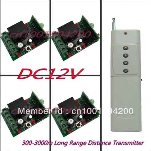 3000M RF Wireless remote control system 1 (controller)transmitter +4 receiver(switch)12V 10A 315MHZ-433MHZ
