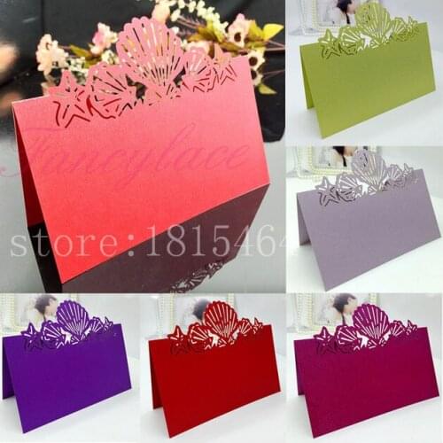 50pcs Hot Sale New Laser Cut Lovely Sea Shell Name Place Cards Table Cards Wedding Decoration Suplies Free Shipping