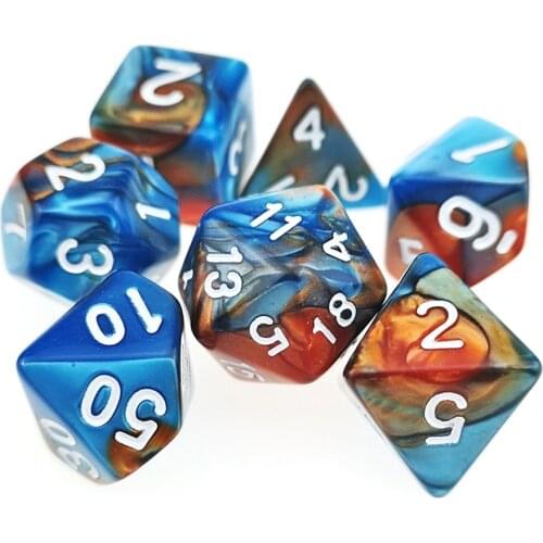 Rollooo Gemini Blue and Copper Dice with White Numbers Polyhedral 7-Die Dice Set