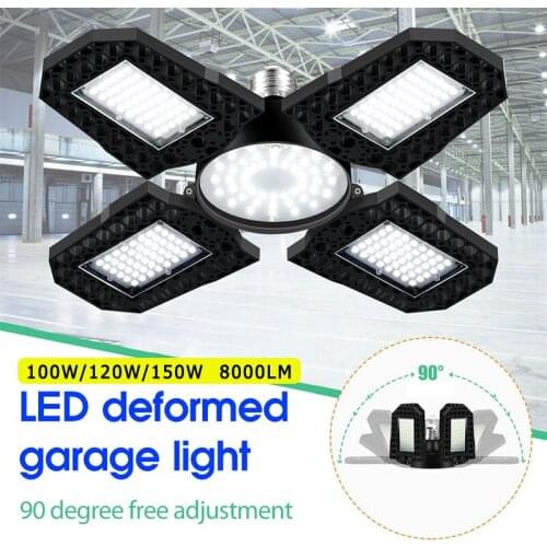 Four-leaf LED Garage Light E27 Warehouse Workshop Lighting 100W/120W/150W Transformable High Bay High Bay Light Outdoor Light