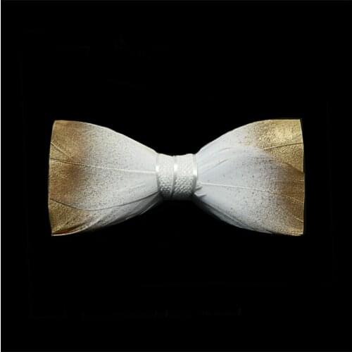 Free Shipping New 2017 Male female fashion mens man Handmade custom feather bow tie gold white gradient groom wedding necktie