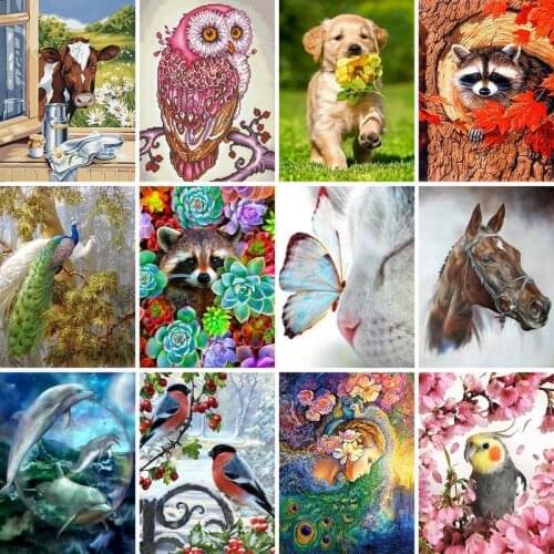 GATYZTORY 5D Diamond Painting Squirrel Animal Diamond Embroidery Cross Stitch Bird Dog Horse New Arrival Mosaic Home Decor