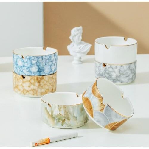Ins Popular Personalized Desk Smoking Accessories Small Ashtray Gold Inlay Cigar Ashtray Ceramic Cendrier portable Asbak