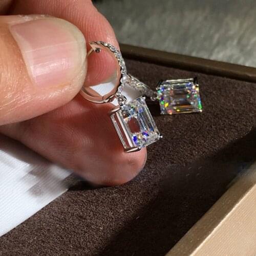 Exquisite Dangle Drops Silver Earrings for Women Square Cut Dazzling Cubic Zirconia Crystal Inlaid Wedding Engageme Earring