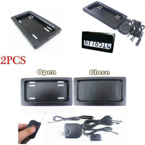 2Pcs Remote USA License Plate Frame Shutter Blinds Set for Car Shows