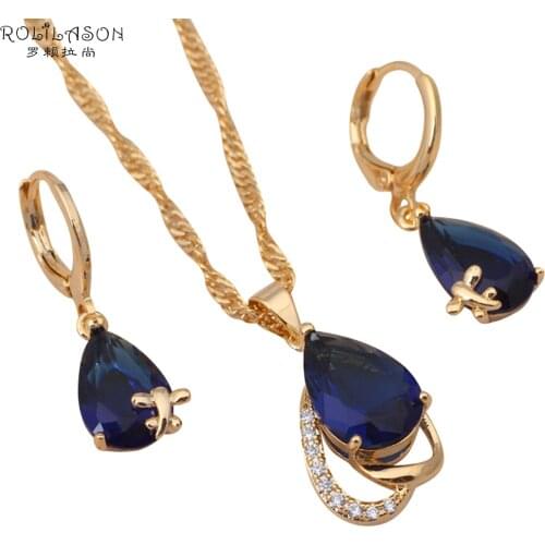 Royal Blue design Fashion Jewelry Sets gold tone Blue color AAA zirconia Earrings Necklace Pendant JS172