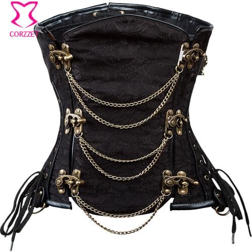 Vintage Black Brocade Steampunk Corset Gothic Clothing Steel Boned Underbust Corsets And Bustiers Punk Korsett For Women Sexy
