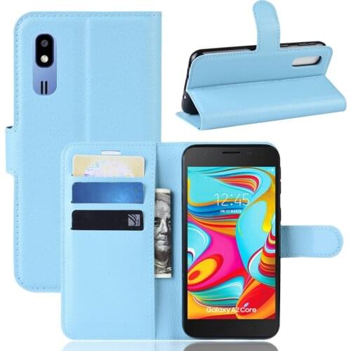 10pcs/lot Litchi Grain wallet leather Case Cover with card slot for Samsung A2 Core A20E A40 A60