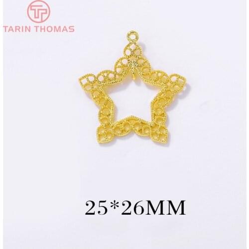 6PCS 25x26MM 24K Gold Color Brass Star Shape Earring Connector Charms Pendants Jewelry Making Supplies Diy Accessories