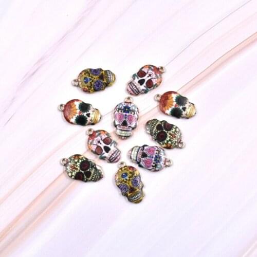 Fashion 10X Enamel Sugar Punk Skull 22*12mm Charm Mixed Color For DIY Pendant Jewelry