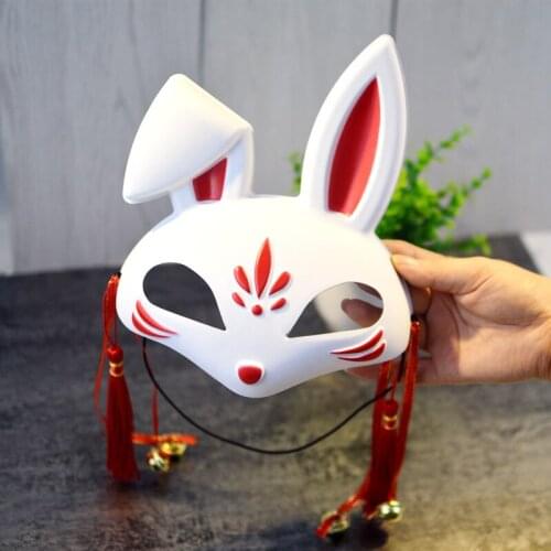 Fashion Anime Half Face rabbit Fox Mask cosplay Hand-painted Kitsune Halloween Party Cosplay Retro cat mask Japanese style Props
