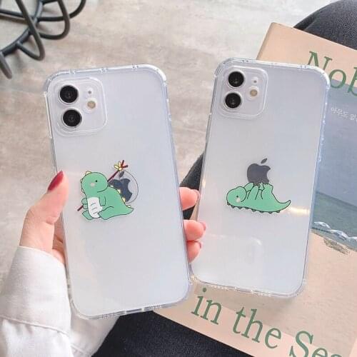 Cartoon Cute Dinosaur Transparent Phone Case For iPhone 11 12 Pro Max XS Max X XR 7 8 Plus Mini SE2 Soft Shockproof Back Cover