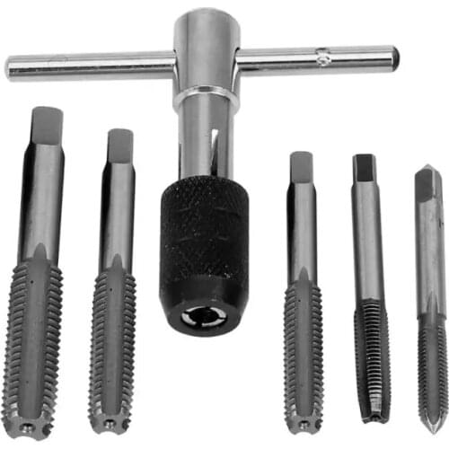 6Pcs Screw Tap Wrench Set T-Shaped M3 M4 M5 M6 M8 Wrench Threading Tapping Hand Tool Kit Reversible Screwdriver Tap Holder Cheap