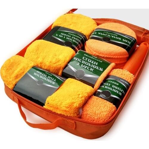 9Pcs/Set Car Detailing Brush Microfiber Towels For Car Wheel Rim Tire Cleaning Sponge Polish Pad Washing Glove Cleaning Tool Kit